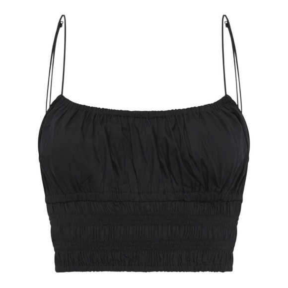 Faithfull the Brand Tops - Faithfull The Brand BAIA Black Linen Crop Top Small Ruched Thin Strap